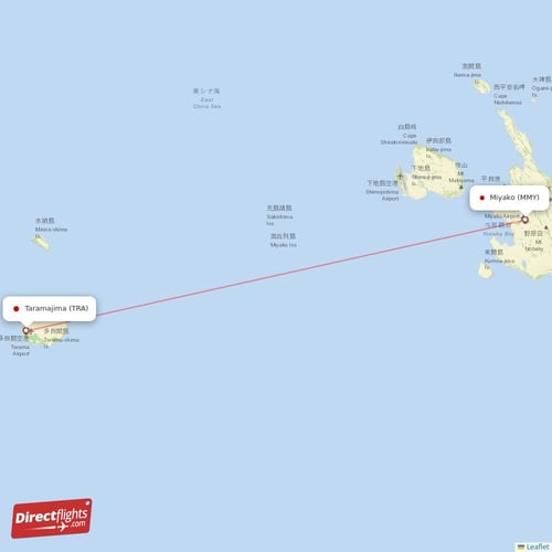 Taramajima - Miyakojima direct flight map