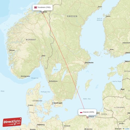 Trondheim - Gdansk direct flight map