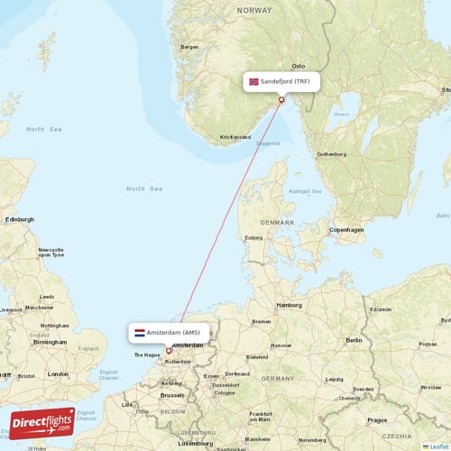 Sandefjord - Amsterdam direct flight map