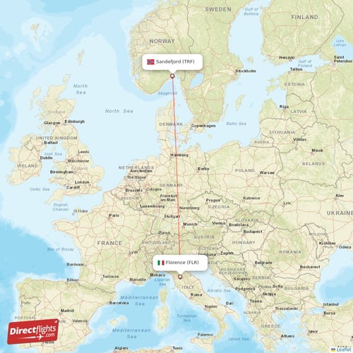 Sandefjord - Florence direct flight map