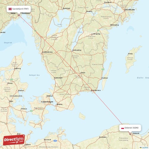 Sandefjord - Gdansk direct flight map