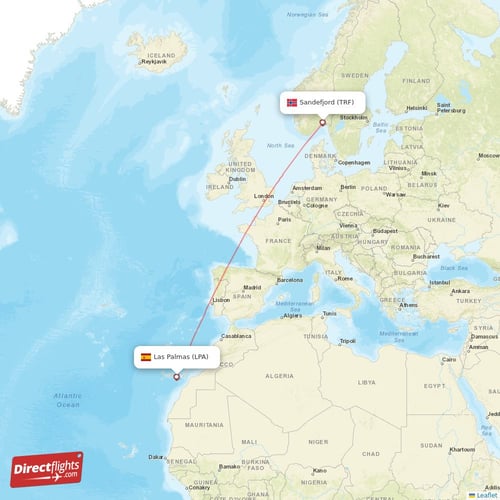 Sandefjord - Las Palmas direct flight map