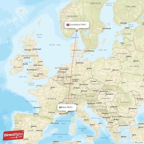 Sandefjord - Nice direct flight map