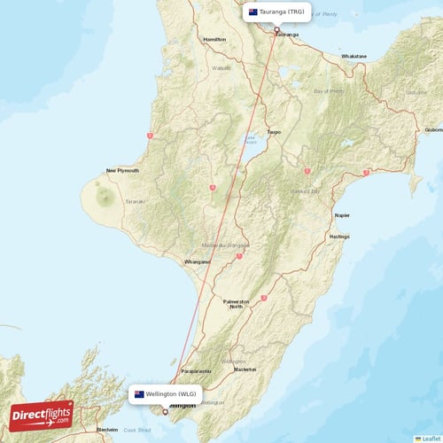 Tauranga - Wellington direct flight map