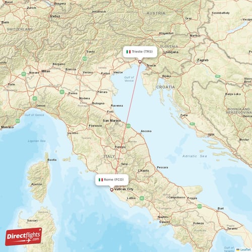 Trieste - Rome direct flight map