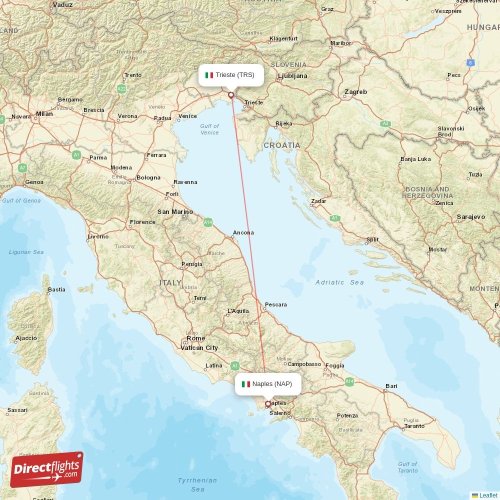 Trieste - Naples direct flight map