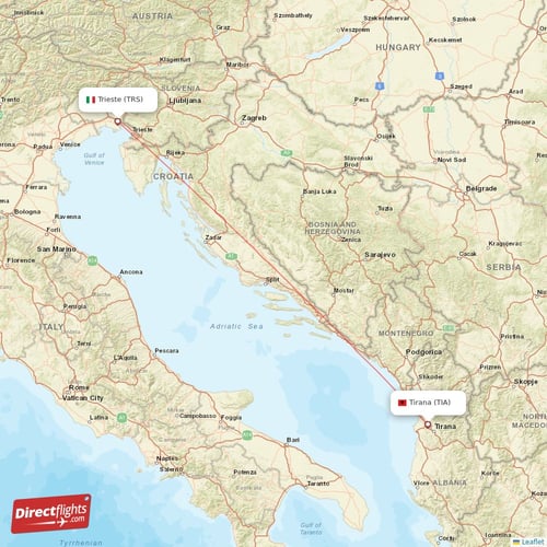 Trieste - Tirana direct flight map