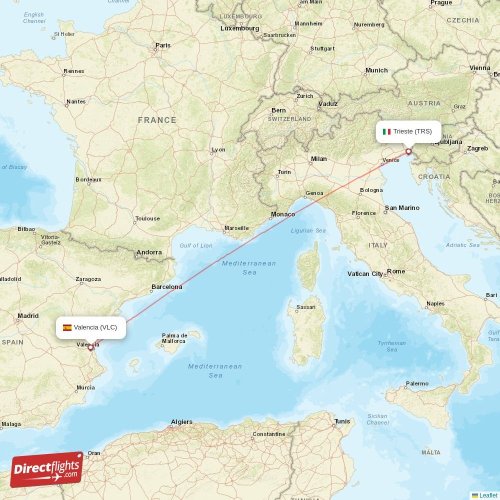 Trieste - Valencia direct flight map
