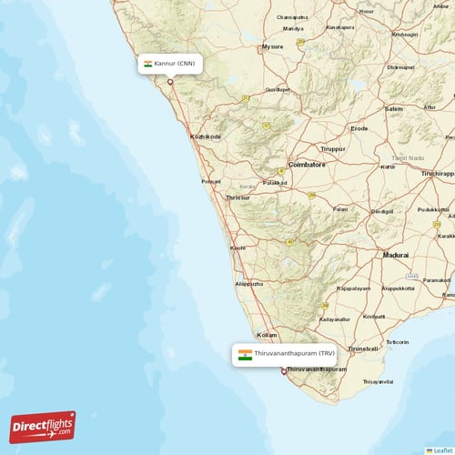 Thiruvananthapuram - Kannur direct flight map