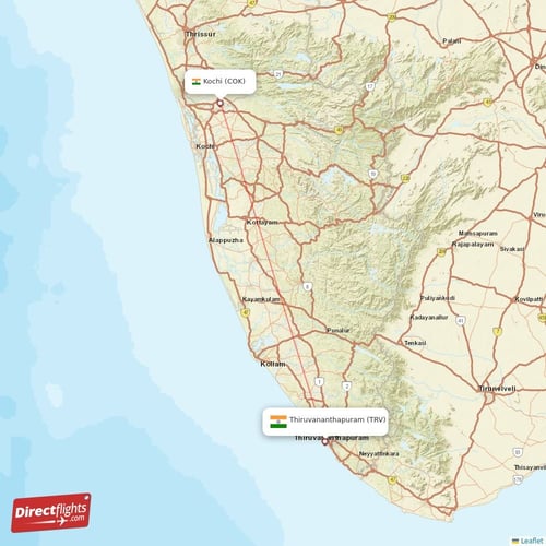 Thiruvananthapuram - Kochi direct flight map