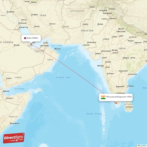 Thiruvananthapuram - Doha direct flight map