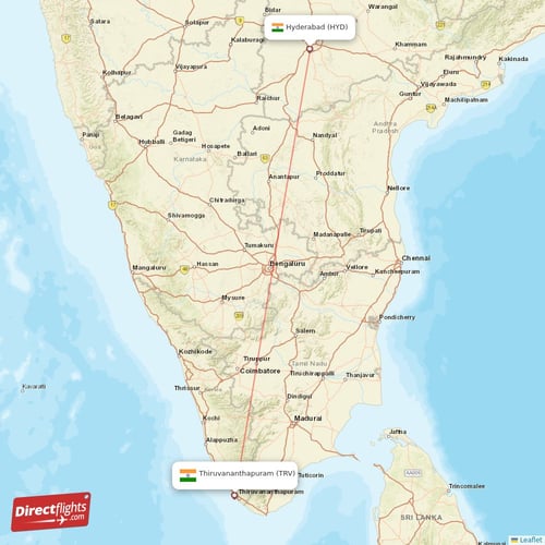 Thiruvananthapuram - Hyderabad direct flight map