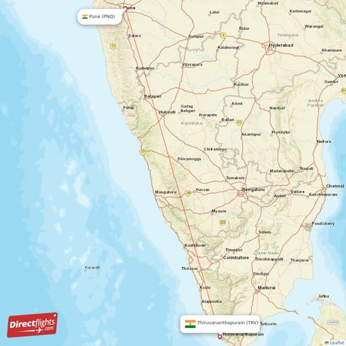 Thiruvananthapuram - Pune direct flight map