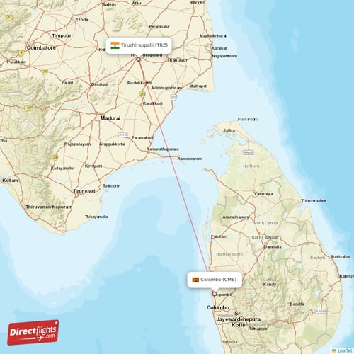 Tiruchirappalli - Colombo direct flight map