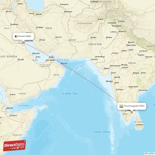 Tiruchirappalli - Kuwait direct flight map