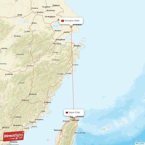 Taipei - Shanghai direct flight map