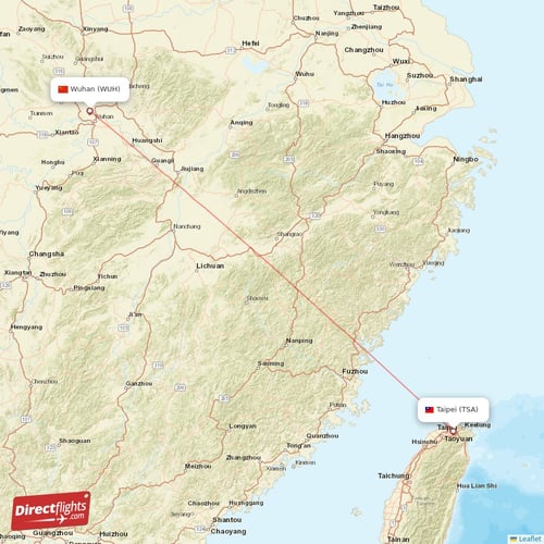 Taipei - Wuhan direct flight map