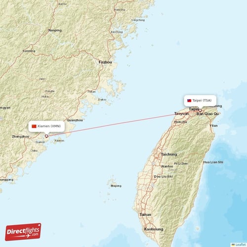 Taipei - Xiamen direct flight map