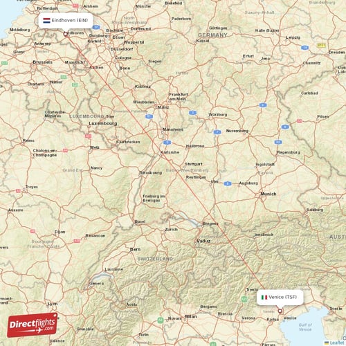 Venice - Eindhoven direct flight map