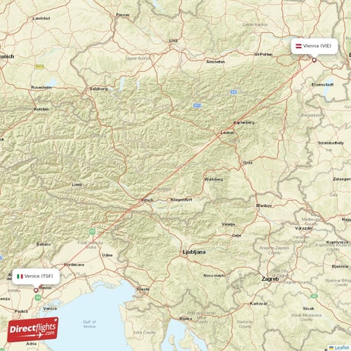 Venice - Vienna direct flight map