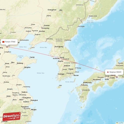 Tianjin - Nagoya direct flight map