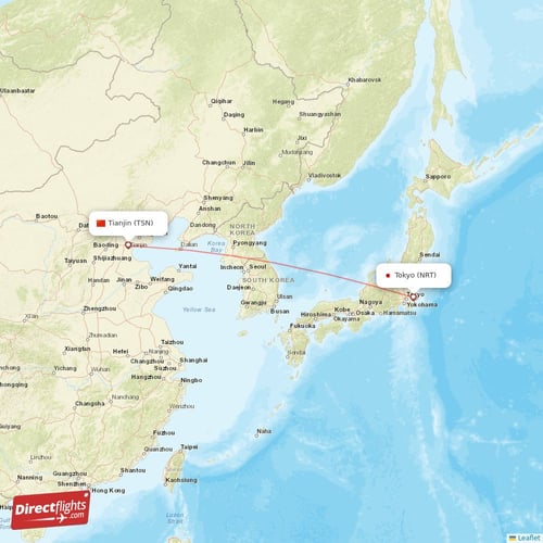 Tianjin - Tokyo direct flight map