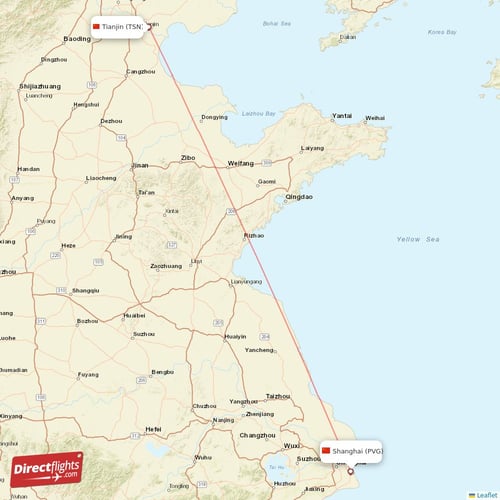 Tianjin - Shanghai direct flight map