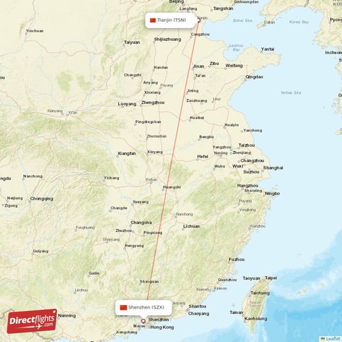 Tianjin - Shenzhen direct flight map