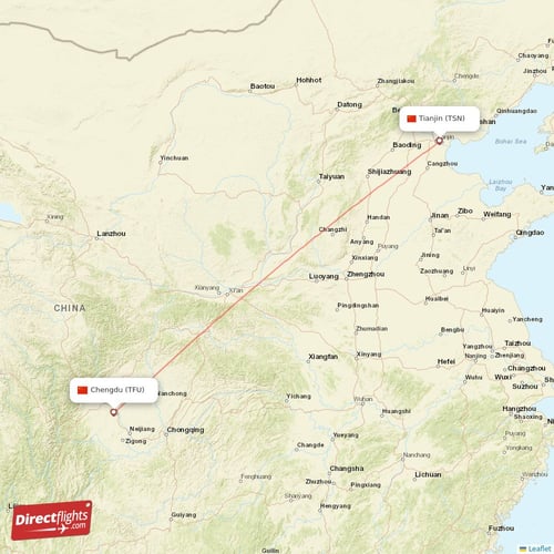 Tianjin - Chengdu direct flight map
