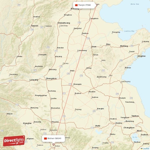 Tianjin - Wuhan direct flight map