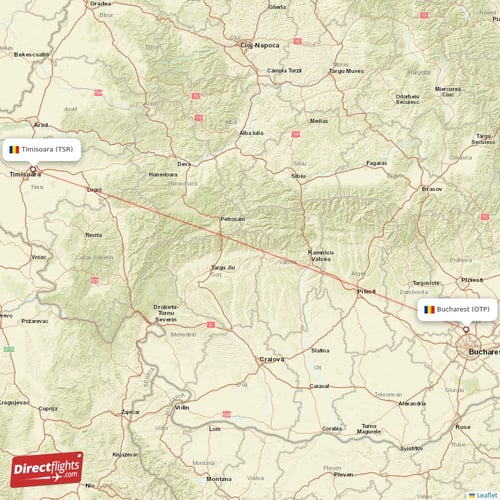 Timisoara - Bucharest direct flight map