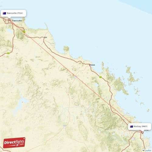 Townsville - Mackay direct flight map
