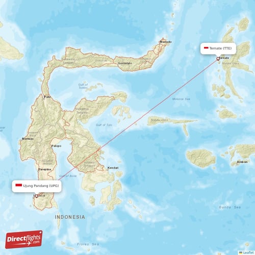 Ternate - Ujung Pandang direct flight map