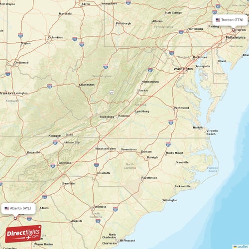 Trenton - Atlanta direct flight map
