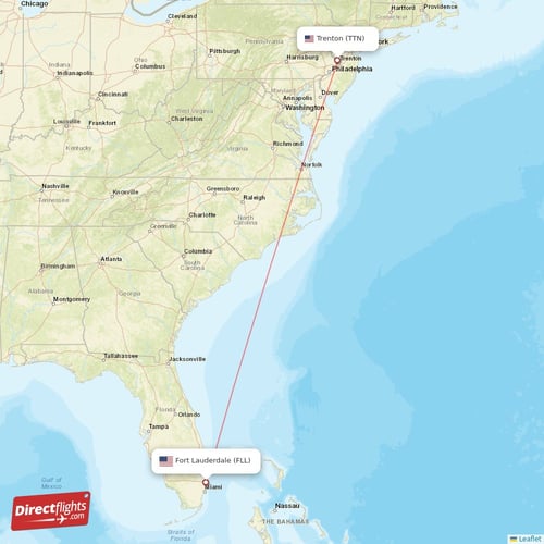 Trenton - Fort Lauderdale direct flight map