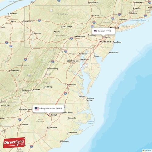 Trenton - Raleigh/Durham direct flight map