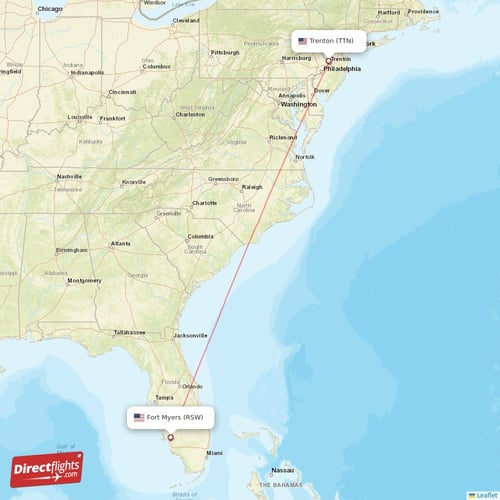 Trenton - Fort Myers direct flight map