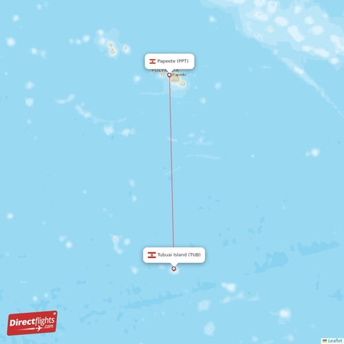 Tubuai Island - Papeete direct flight map