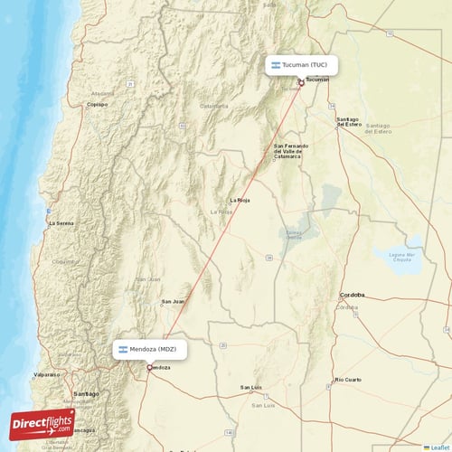 Tucuman - Mendoza direct flight map