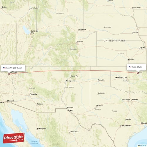 Tulsa - Las Vegas direct flight map