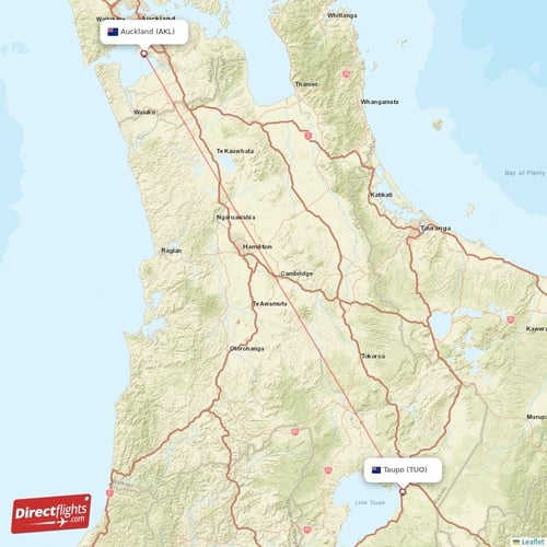 Taupo - Auckland direct flight map
