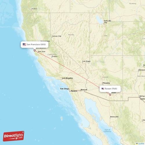 Tucson - San Francisco direct flight map