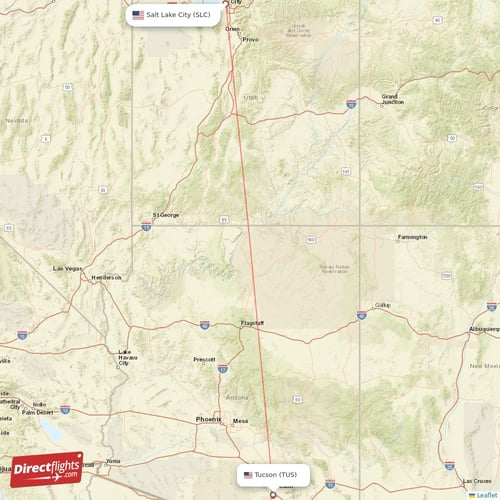 Tucson - Salt Lake City direct flight map