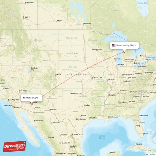 Traverse City - Mesa direct flight map