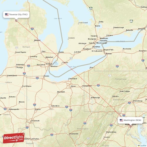 Traverse City - Washington direct flight map