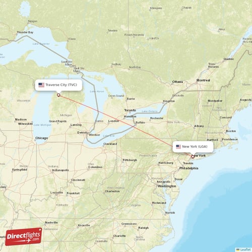 Traverse City - New York direct flight map