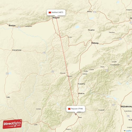 Taiyuan - Hohhot direct flight map