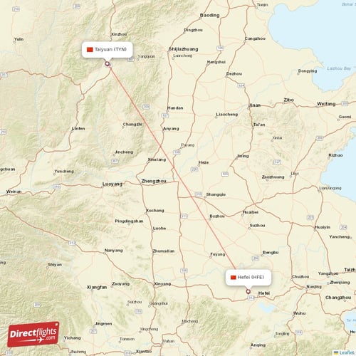 Taiyuan - Hefei direct flight map