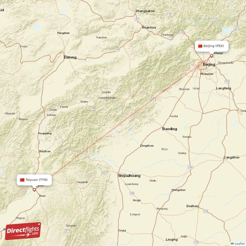 Taiyuan - Beijing direct flight map