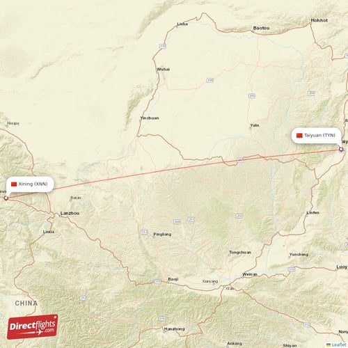 Taiyuan - Xining direct flight map